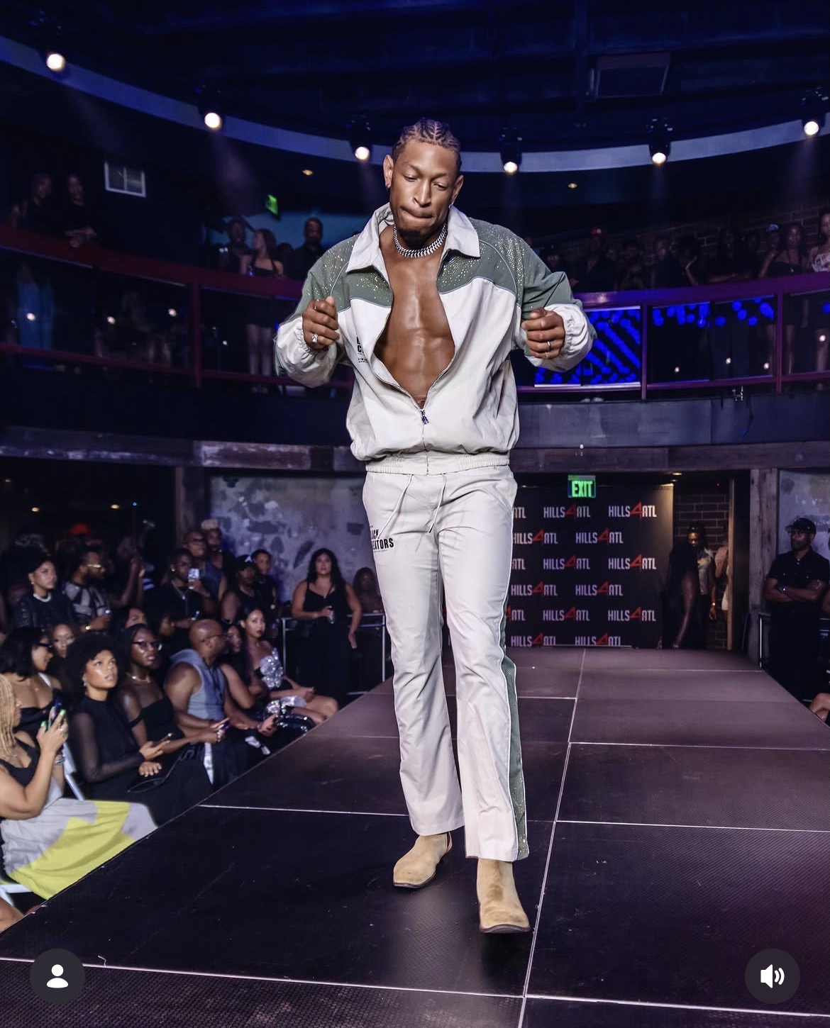 Yashu’a Issachar in Clay Powers jumpsuit on Hills4ATL runway